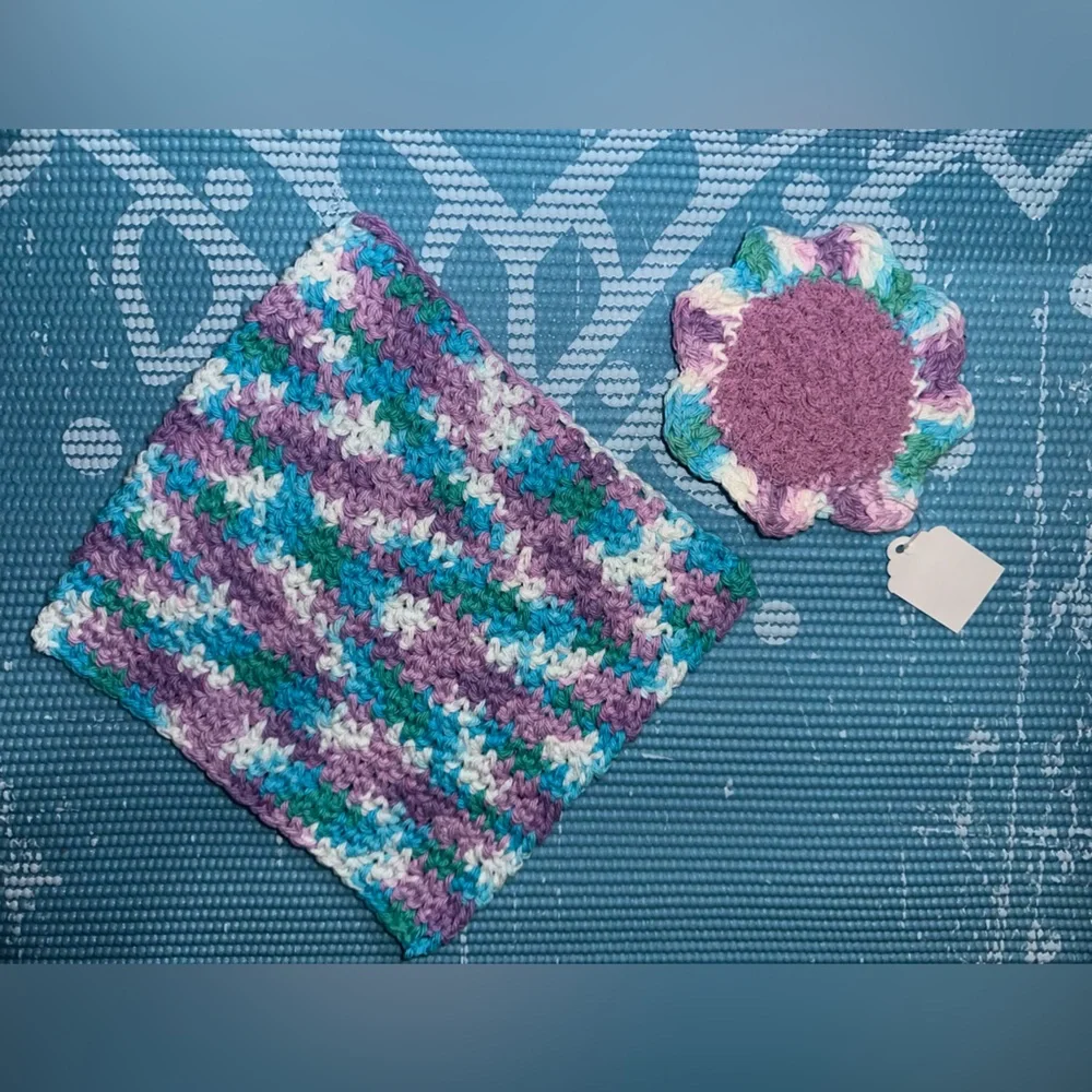 Purple and Green Handmade Cotton Multi Use Washcloth Set